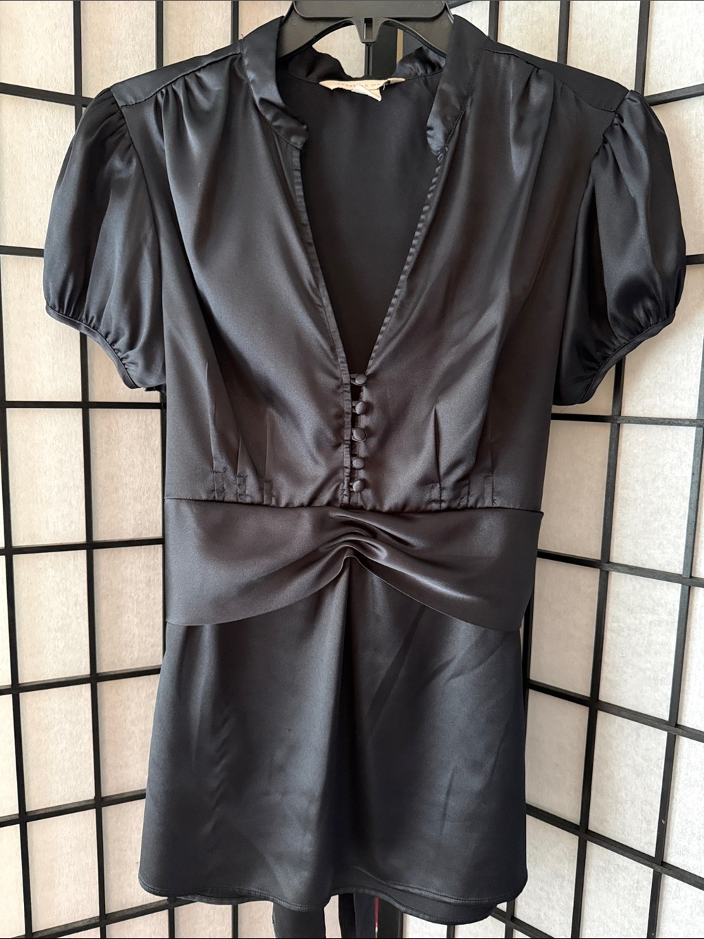 jonathan martin Black Satin Top with V-Neck Detail